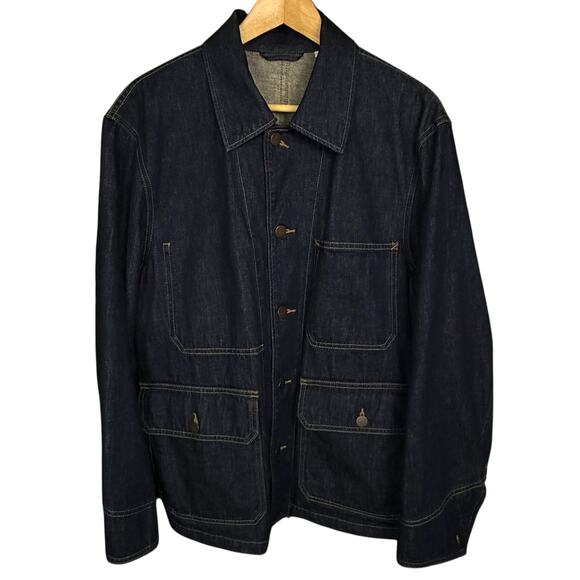 Uniqlo Other - Uniqlo Jacket Mens Medium Blue Indigo Denim Chore Shacket Utility Stretch Worker